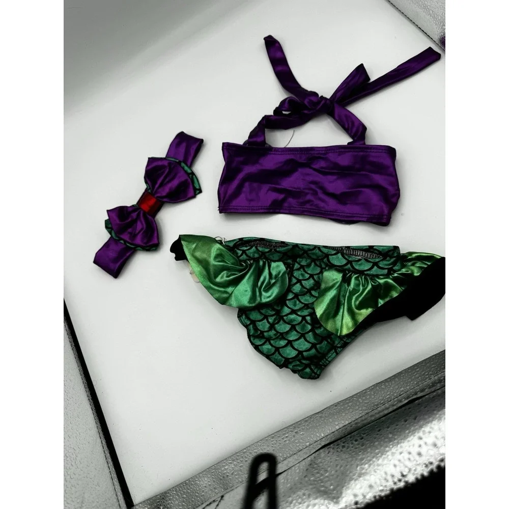 New mermaid swimsuit For 0-3 M With Headband 2 Piece Green/black/purple A2